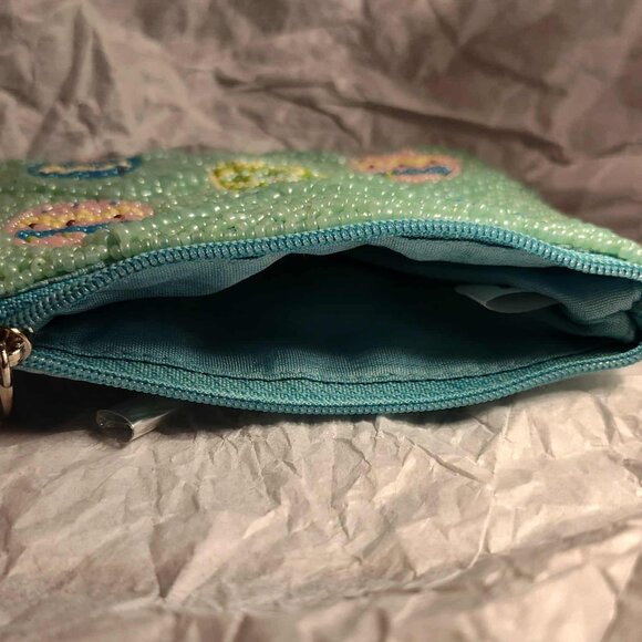 Easter Egg Aqua blue beaded zippered mini clutch, pouch - Picture 6 of 14